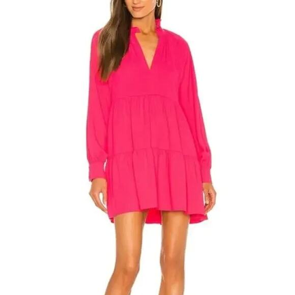 1. State Hot Pink Tiered Long Sleeve Mini Dress Size Large - Picture 1 of 6